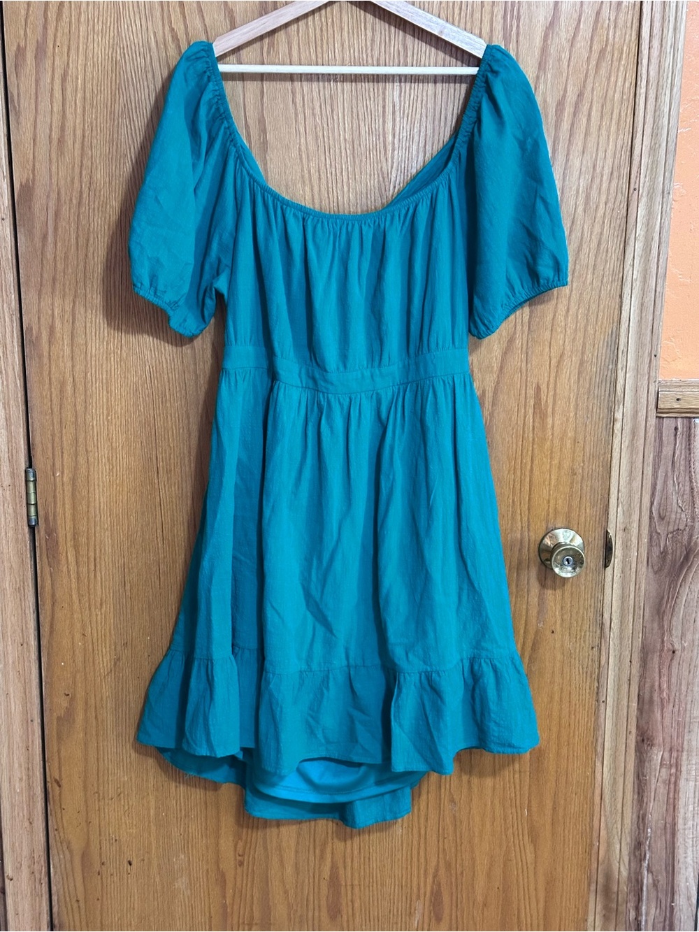 Hesperus sz 2XTeal Puff-Sleeve Ruffle-Hem Mini Dress